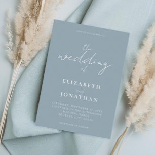 Minimalistische Dusty Blue Elegante Calligrafy Wed Einladung