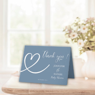 Minimalistische Dusty Blue Herz Elegante Babyparty Dankeskarte