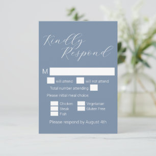 Minimalistische Dusty Blue Meal Choice Hochzeit RSVP Karte