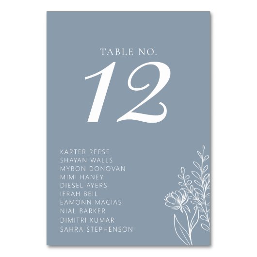 Minimalistische dusty Blue Moderne klassische Hoch Tischnummer (Rückseite)