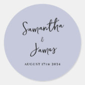 Minimalistische dusty Blue Names Hochzeitdatum Runder Aufkleber (Vorderseite)