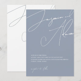 Minimalistische Dusty Blue Script Typografy Weddin Einladung