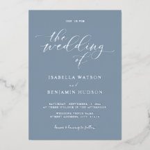 Minimalistische Dusty Blue Silver Calligraphy Wedd