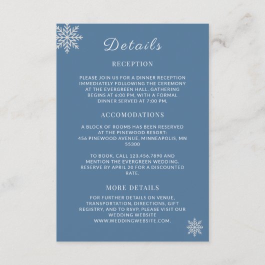 Minimalistische Dusty Blue White Winter Wedding De Begleitkarte (Vorderseite)