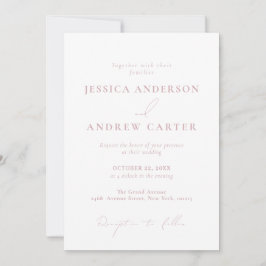 Minimalistische Dusty Pink & White Einfache Hochze Einladung