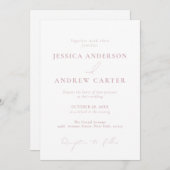 Minimalistische Dusty Pink & White Einfache Hochze Einladung (Vorne/Hinten)