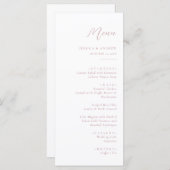 Minimalistische Dusty Pink & White Einfache Hochze Menükarte (Vorne/Hinten)