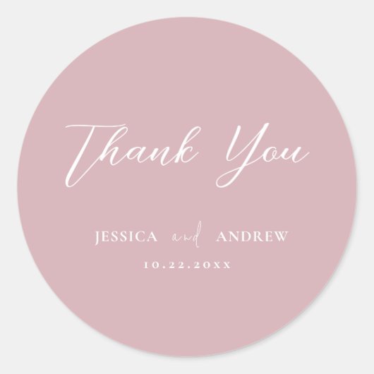 Minimalistische Dusty Pink & White Einfache Hochze Runder Aufkleber (Vorderseite)