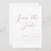 Minimalistische Dusty Pink & White Einfache Hochze Save The Date (Vorne/Hinten)