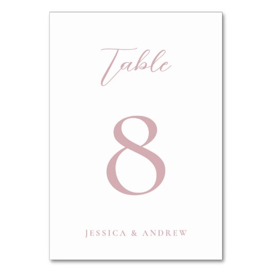 Minimalistische Dusty Pink & White Einfache Hochze Tischnummer (Vorderseite)