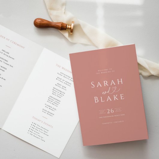 Minimalistische Dusty Rose Folded Wedding Programm