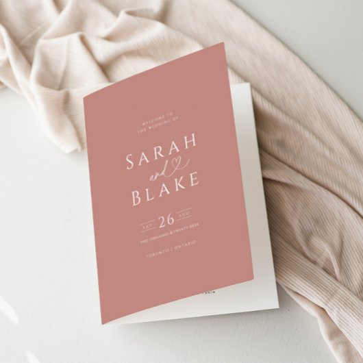 Minimalistische Dusty Rose Folded Wedding Programm