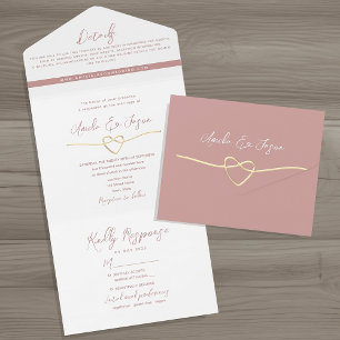 Minimalistische Dusty Rose Hochzeit All In One Einladung