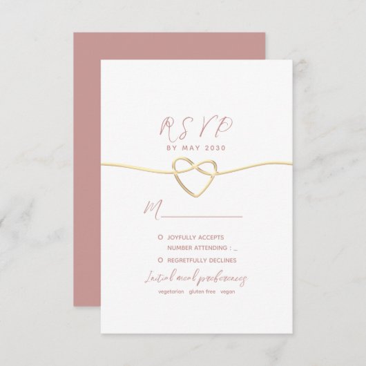 Minimalistische Dusty-Rose-Hochzeit RSVP Karte (Vorne/Hinten)
