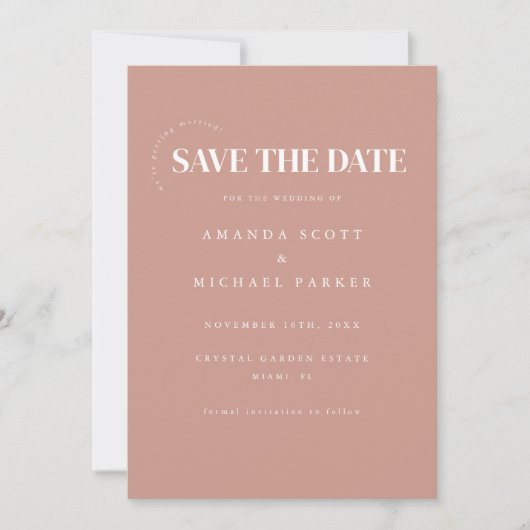 Minimalistische Dusty Rose Moderne Hochzeit Save The Date (Vorderseite)