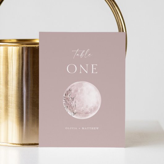 Minimalistische Dusty Rose Mystical Moon Wedding Tischnummer