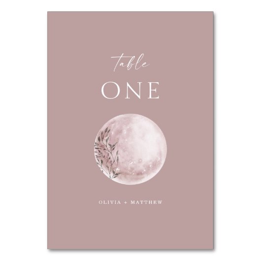 Minimalistische Dusty Rose Mystical Moon Wedding Tischnummer (Rückseite)