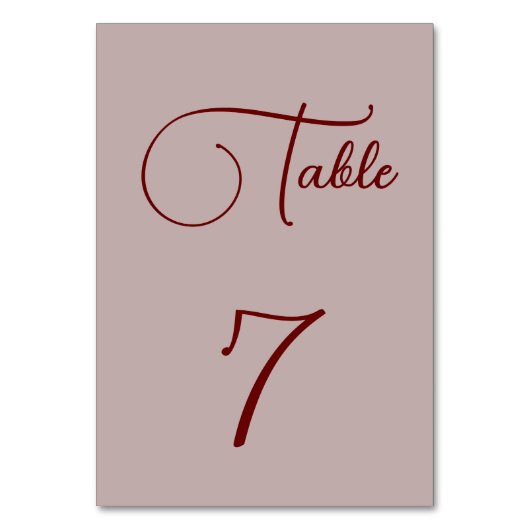 Minimalistische Dusty Rose Tischnummer (Vorderseite)
