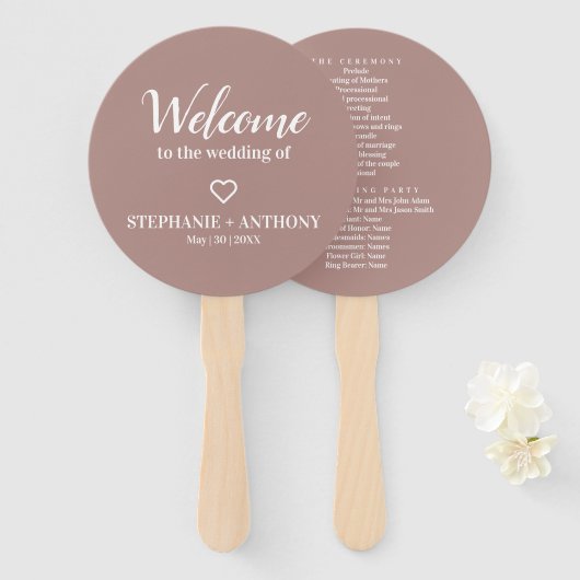 Minimalistische Dusty-Rose und White Wedding Hand Fächer (Vorne und Hinten)