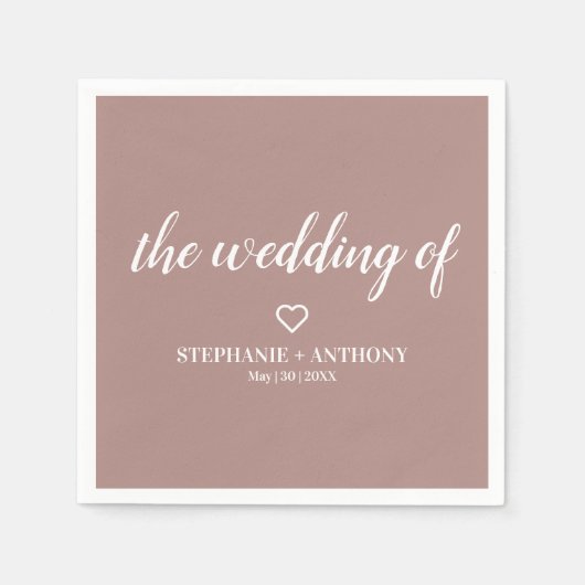 Minimalistische Dusty Rose und White Wedding Serviette (Vorderseite)
