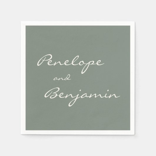 Minimalistische Dusty Sage Green Script Wedding Cu Serviette (Vorderseite)