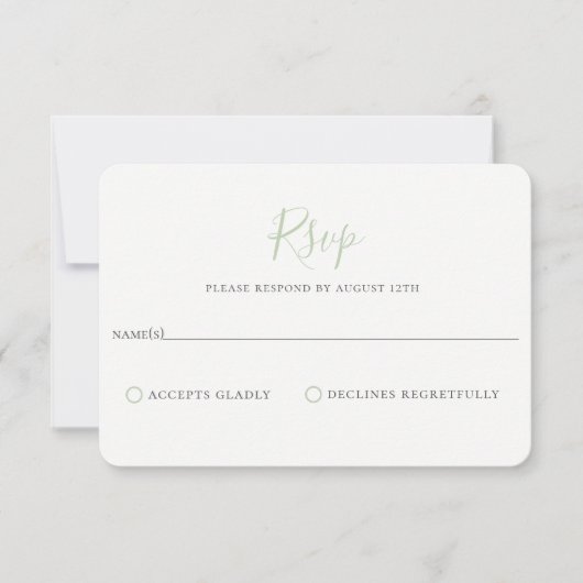 Minimalistische Dusty Sage Wedding RSVP Card Karte (Vorderseite)