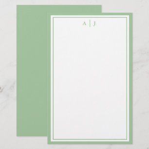 Minimalistische Ebene Grün-Zwei-Bänder-Monogramm Briefpapier