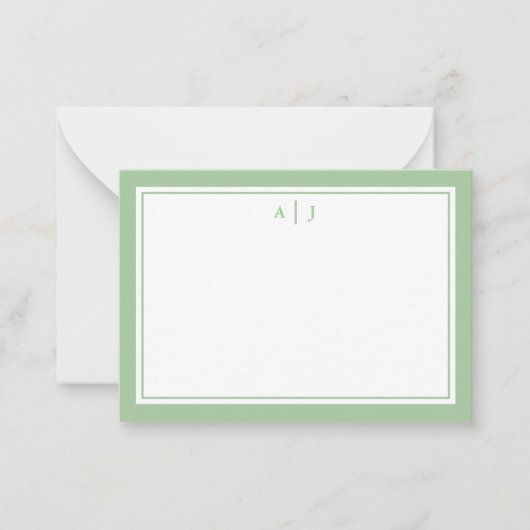Minimalistische Ebene Grün-Zwei-Bänder-Monogramm Mitteilungskarte (Vorderseite)