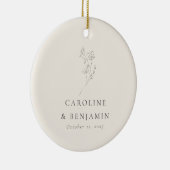 Minimalistische Ecru Floral Line Art Wedding Custo Keramik Ornament (Rechts)