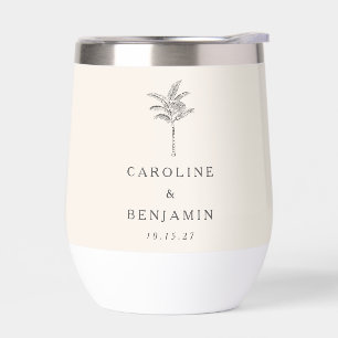 Minimalistische Ecru Palm Tree Line Kunst Hochzeit