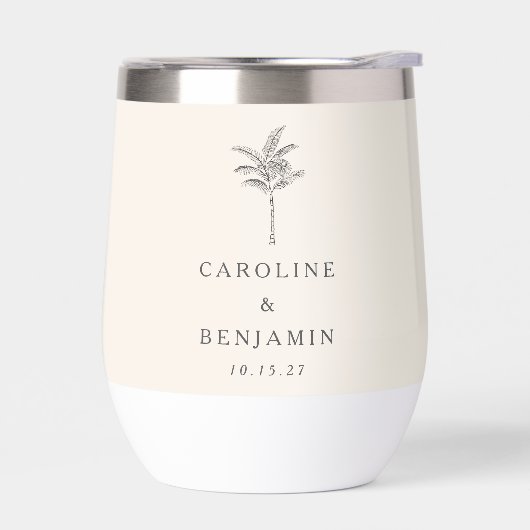 Minimalistische Ecru Palm Tree Line Kunst Hochzeit (Links)