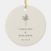 Minimalistische Ecru Palm Tree Line Kunst Hochzeit Keramik Ornament (Vorne)
