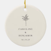 Minimalistische Ecru Palm Tree Line Kunst Hochzeit Keramik Ornament (Hinten)