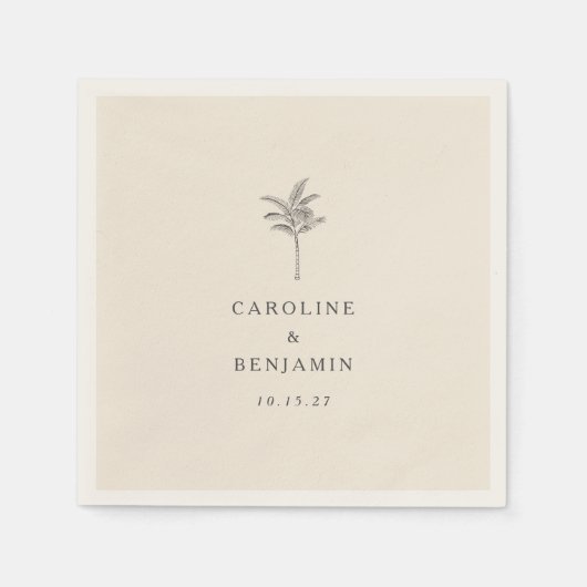 Minimalistische Ecru Palm Tree Line Kunst Hochzeit Serviette (Vorderseite)
