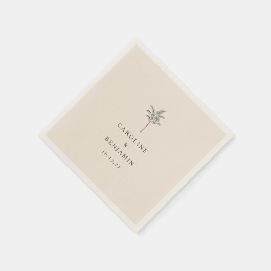 Minimalistische Ecru Palm Tree Line Kunst Hochzeit Serviette (Ecke)