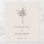 Minimalistische Ecru Palm Tree Line Kunst Hochzeit Weinetikett (Einzelnes Label)