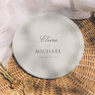 Minimalistische editorische Kalligrafie-Hochzeit Pappteller