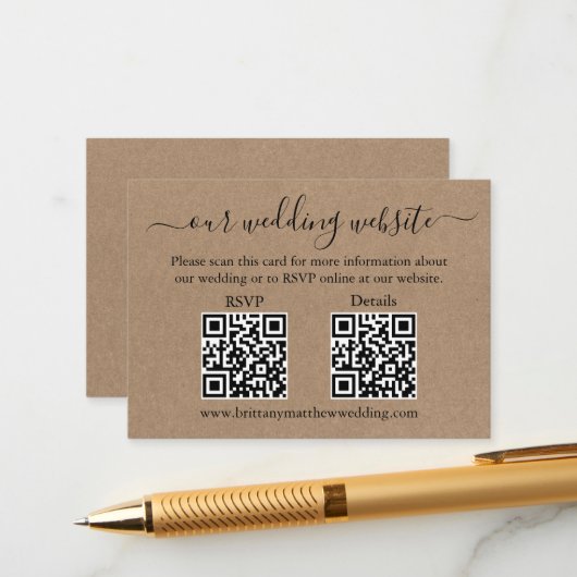 Minimalistische Einfache 2 QR Kraft HochzeitsrSVP  Begleitkarte (Vorderseite/Rückseite Beispiel)
