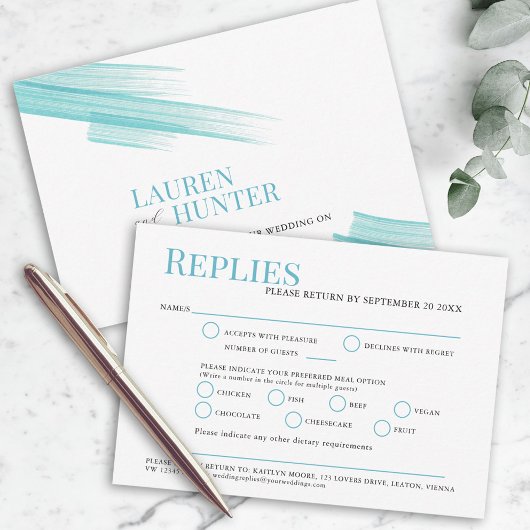 Minimalistische einfache Aqua-Tintenfeier RSVP Karte