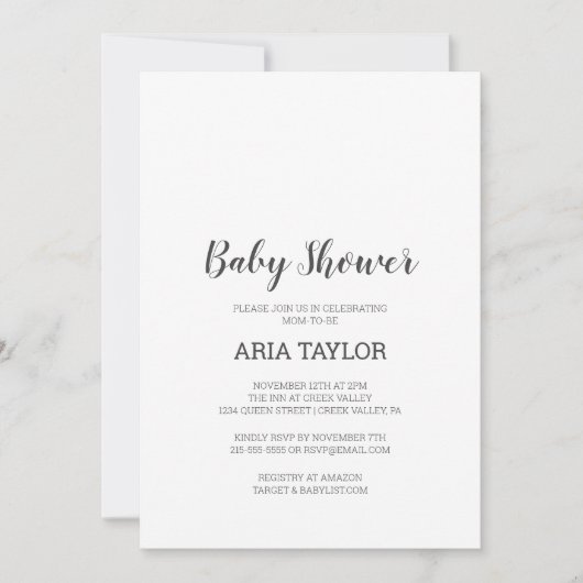 Minimalistische Einfache Babydusche Einladung (Vorderseite)