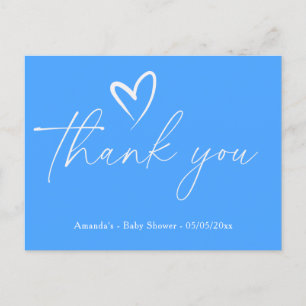 Minimalistische einfache blaue Babyparty Danke Postkarte