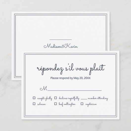 Minimalistische einfache Cursive Script Wedding RS RSVP Karte (Vorne/Hinten)