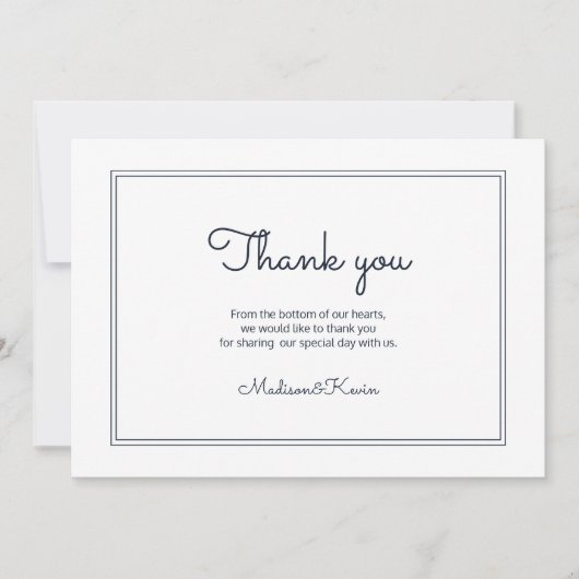 Minimalistische einfache Cursive Script Wedding Vi Dankeskarte (Vorderseite)