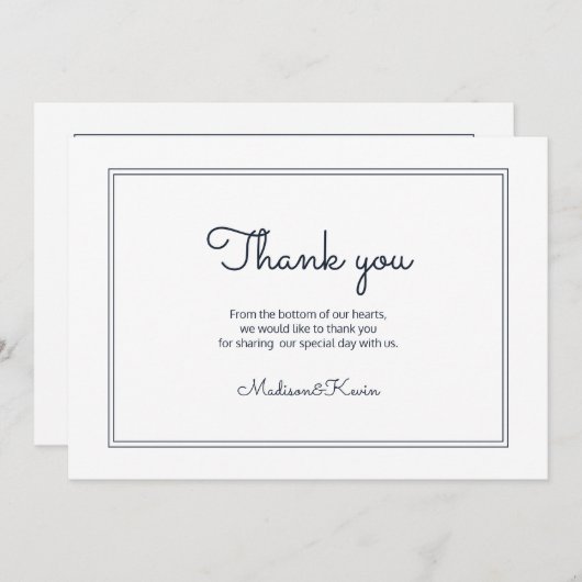 Minimalistische einfache Cursive Script Wedding Vi Dankeskarte (Vorne/Hinten)