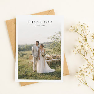 Minimalistische einfache elegante Foto-Hochzeit Dankeskarte