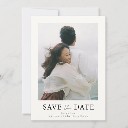 Minimalistische, einfache, elegante Foto- und Text Save The Date (Vorderseite)