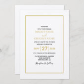 Minimalistische Einfache Gold Black & White Hochze Einladung (Vorne/Hinten)
