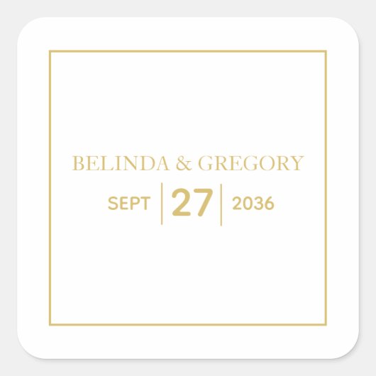 Minimalistische Einfache Gold Black & White Hochze Quadratischer Aufkleber (Vorderseite)