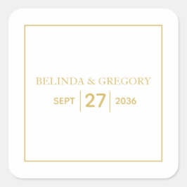 Minimalistische Einfache Gold Black & White Hochze Quadratischer Aufkleber