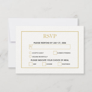 Minimalistische Einfache Gold Black & White Hochze RSVP Karte